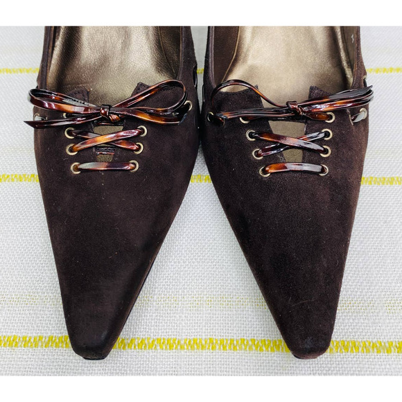 Stuart Weitzman Brown Suede Lace Up Point Toe Heels Women 9M Career Chic Luxe - Picture 8 of 11